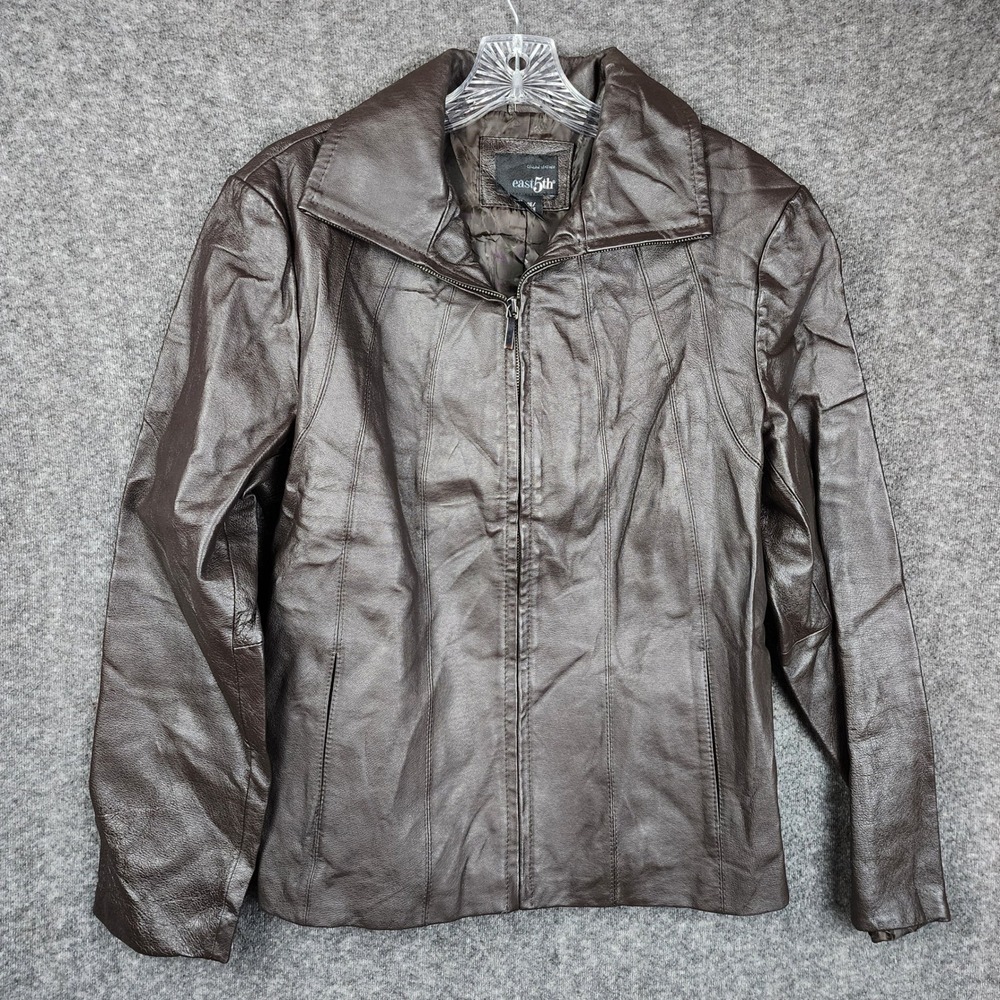 East 5th‎ Leather Jacket Mens Large Brown Nappa Zip Front Genuine Leather Coat
